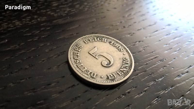Райх монета - Германия - 5 пфенига | 1908г.; серия D, снимка 1
