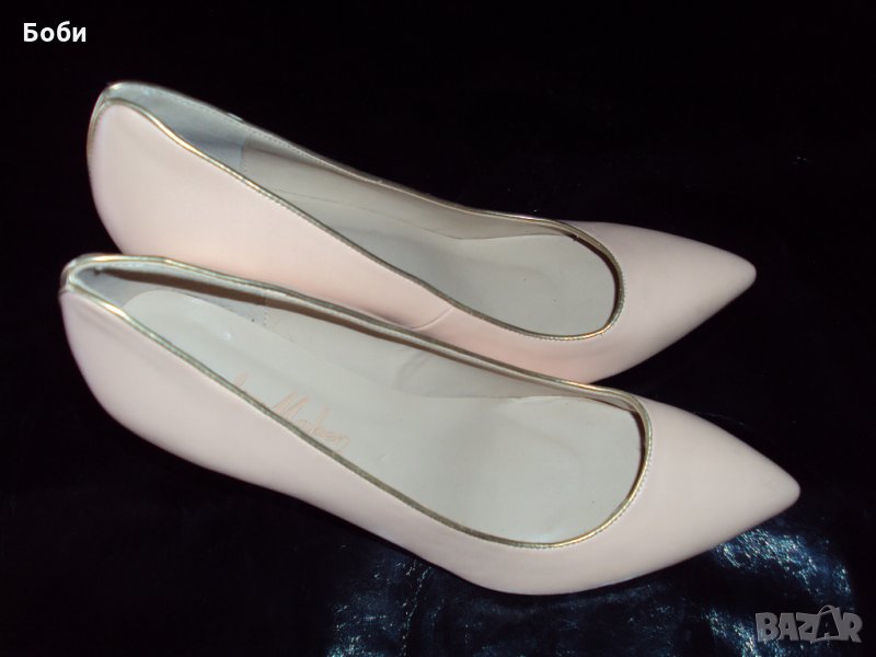 Бледо розови маркови обувки с метален ток 10см, снимка 1