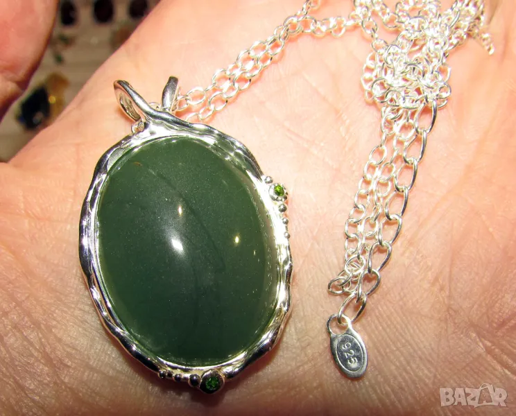 925 сребърно колие с камък хризопрас 28 карата подходящо за подарък, йога, медитация, снимка 1