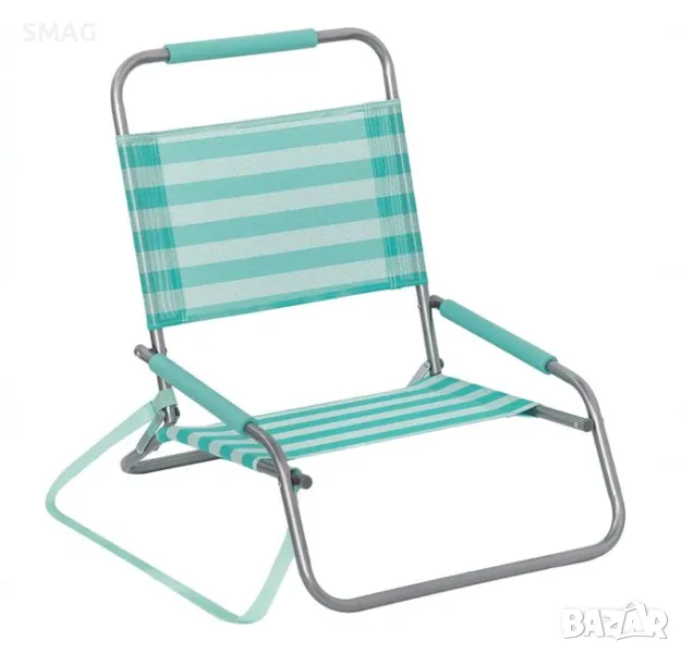 Плажен стол сгъваем тюркоазен райе с дръжки 51x60x62cm S_1235219, снимка 1
