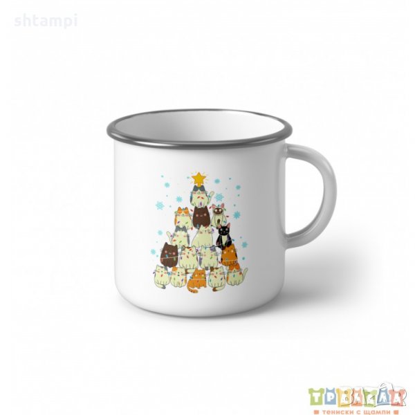 Метално Емайлирано канче Котки Коледно дърво, снимка 1