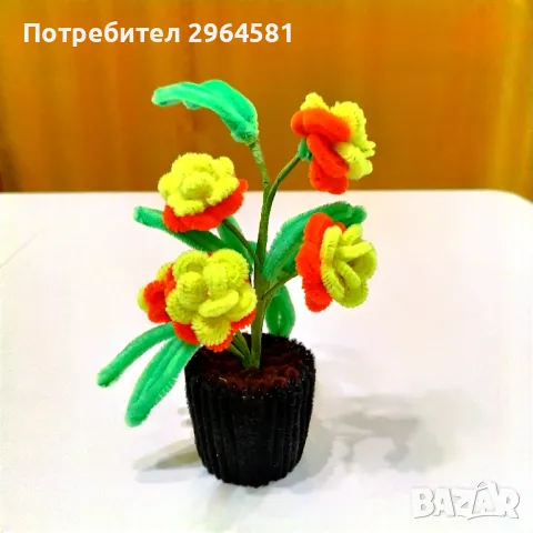 Ръчно изработени цветя в саксия от пухкава тел, снимка 10 - Декорация за дома - 48776758