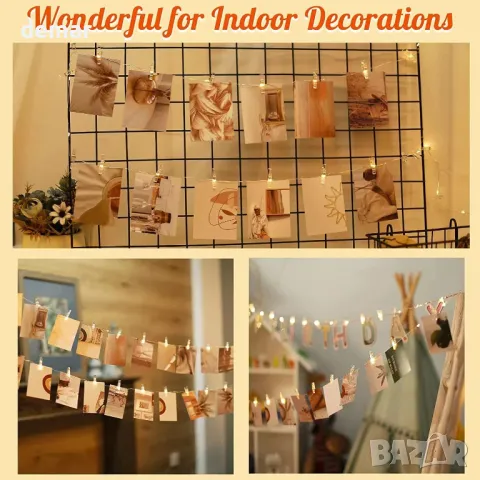 Феерични лампички, 2 броя по 12 метра/120 LED и 40 щипки, дистанционно, таймер, USB захранване, снимка 8 - Декорация за дома - 49906356