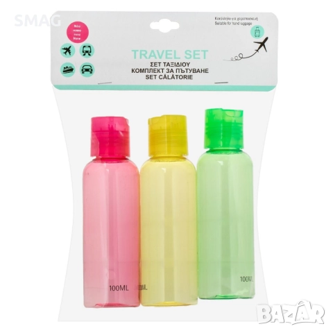Комплект бутилки за пътуване с принт 100 мл – 3 броя_1232494, снимка 3 - Други - 52328832