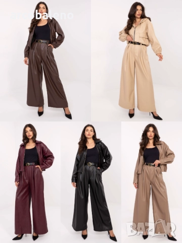 Дамски кожени панталони с плисета и колан, 5цвята 