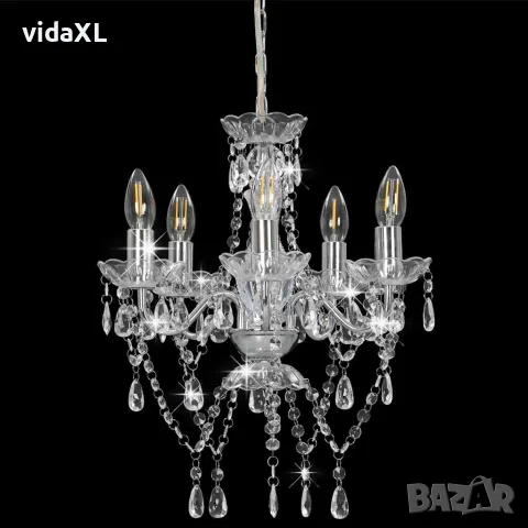 vidaXL Полилей с кристали, сребрист, кръгъл, 5 х Е14, снимка 2 - Полилеи - 56146466