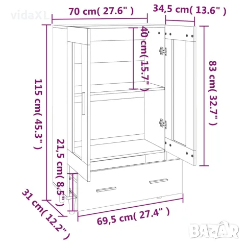 vidaXL Висок шкаф, сонома дъб, 70x31x115 см, инженерно дърво, снимка 8 - Бюфети - 56148110