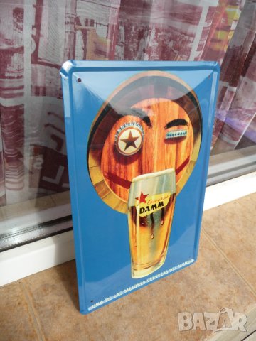 Метална табела бира Damm рекламна капачки чаша забавна пиво, снимка 2 - Рекламни табели - 42783294