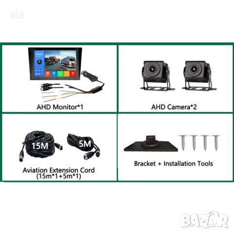 Монитор за кола, бус, камион, 2 Камери, от 9V до 36V, снимка 2 - Аксесоари и консумативи - 48047088