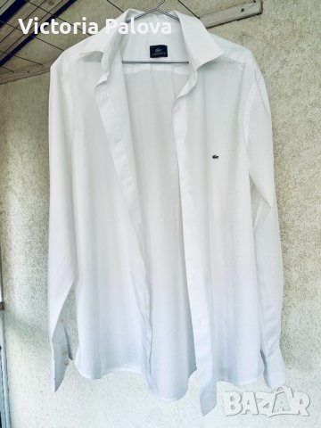 Бяла риза LACOSTE оригинал, премиум-памук, снимка 1 - Ризи - 36702430