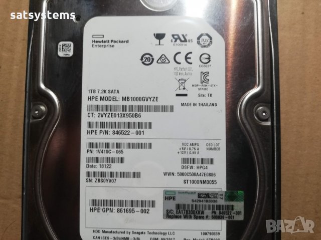 Хард диск Hewlett Packard Enterprise  MB1000GVYZE 1TB SATA 6.0Gb/s, снимка 2 - Твърди дискове - 32031441