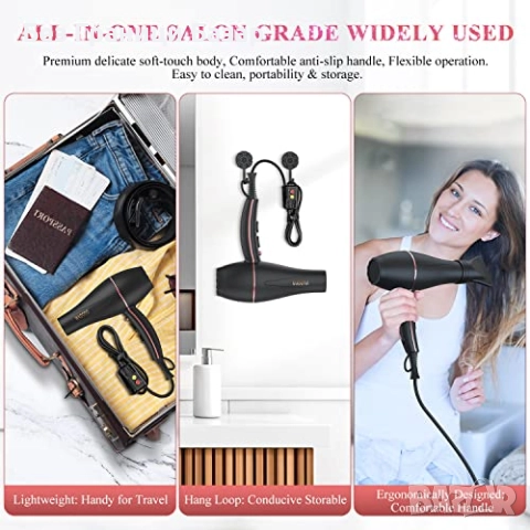 Нов Мощен сешоар за бързо сушене 2200W йонна и керамична технология с 3 накрайника за жени коса , снимка 5 - Сешоари - 51628095