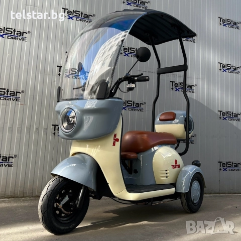 Електрическа триколка ТИП VESPA STYLE ROOF с покрив задно предаване с диференциал 60V 1500W + предно