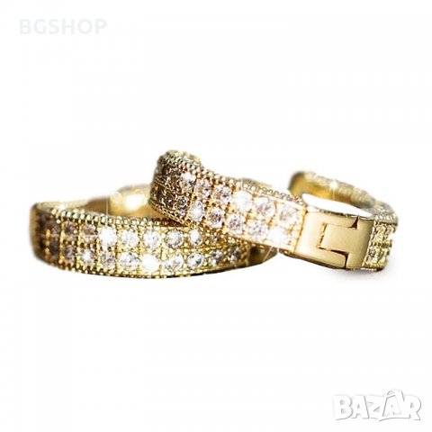 Bling Bling обеци халки с камъни Хип Хоп - Gold, снимка 4 - Обеци - 31532253