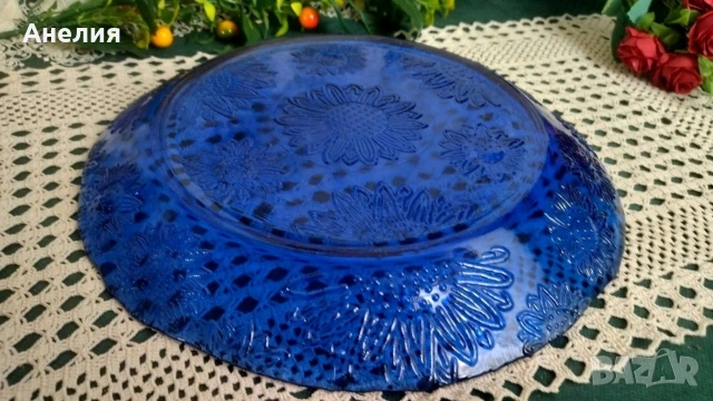 Фруктиера (тортиера) релефно стъкло с цветя , снимка 2 - Чинии - 54199401