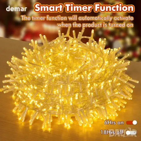 GlobaLink Коледни светлини за открито, 25m 500LED, Захранване от батерия с таймер и 8 режима, IP44, снимка 3 - Декорация за дома - 48000424