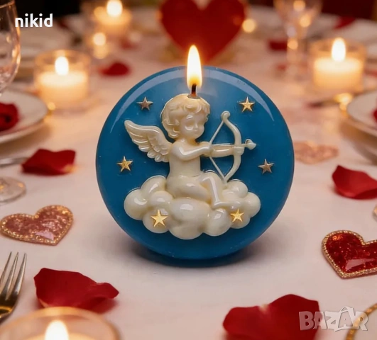 Купидон Валентин Ангел с лък кръгъл силиконов молд форма фондан шоколад гипс смола свещ декор 