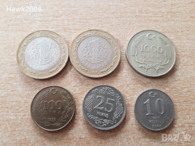 1 ЛИРА 2012 г. 1000 лири 1990 г. и куруш ТУРЦИЯ Лот 6бр.
