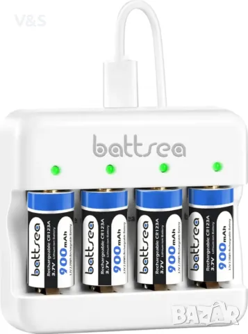 Зарядно  Battsea и 900mAh 3.7V Опаковка от 4 бр. CR123A / 123 акумулаторни батерии, , снимка 1 - Друга електроника - 48044766