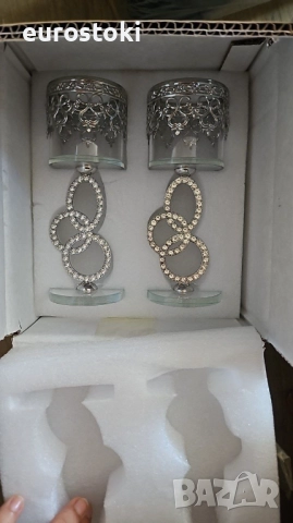 Свещник Sziqiqi, пакет от 2 сребърни поставки за чаени свещички, стъклени,  за сватба, маса за хране, снимка 7 - Други - 51657648