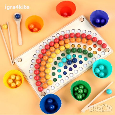 Rainbow wooden clip beads мултифункционална игра с мъфини, топчета и шаблони от дърво , снимка 12 - Образователни игри - 37478078