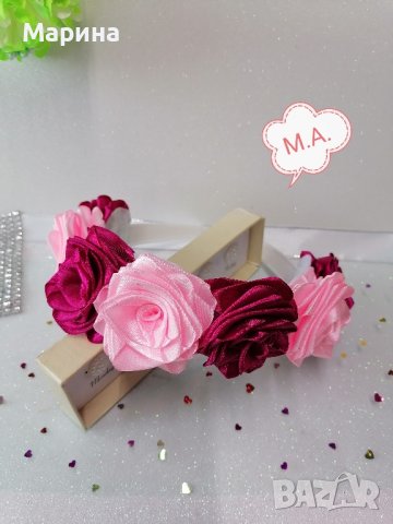 Диадема 7 малиново-розови рози, снимка 2 - Аксесоари за коса - 44270125