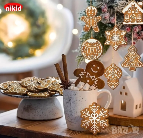12 бр Джинджифилова бисквитка джинджифилови бисквитки за декор украса елха подаръци Коледни меденки , снимка 3 - Други - 52673417