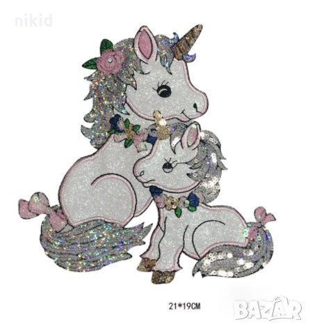 Майка с малко Еднорог Unicorn апликация с пайети за дреха дрехи самозалепваща се