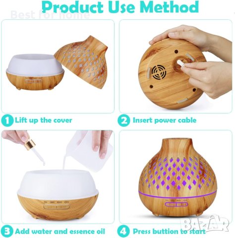 Junlic Aroma Diffuser 400 ml, ултразвуков овлажнител с осветление, снимка 7 - Декорация за дома - 44259560