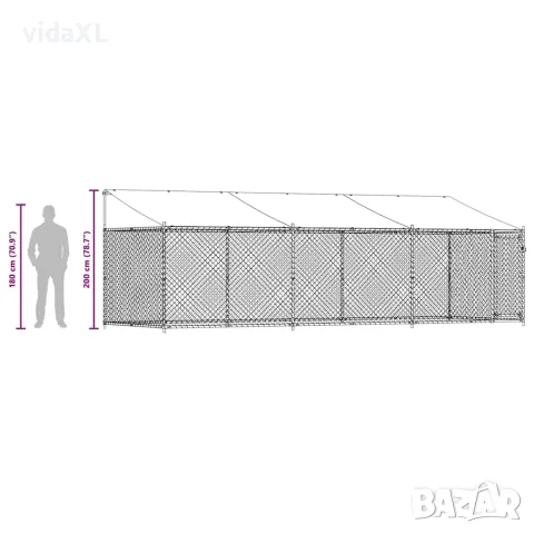 vidaXL Кучешка клетка с покрив и врата сив 6x2x2 м поцинкована стомана, снимка 10 - За кучета - 56146780