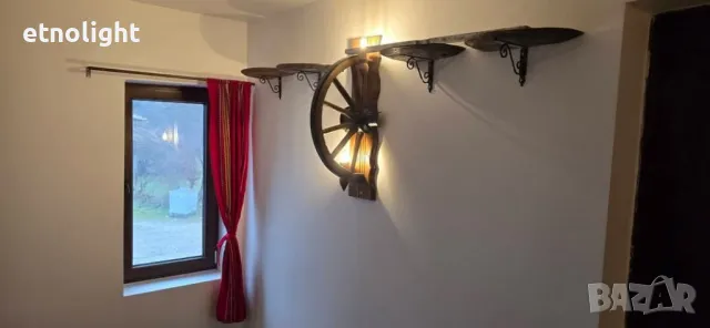 Стенни лампи-аплици от автентични колела на каруци с ръчно изработени дървени чашки!!!, снимка 14 - Лампи за стена - 12651502
