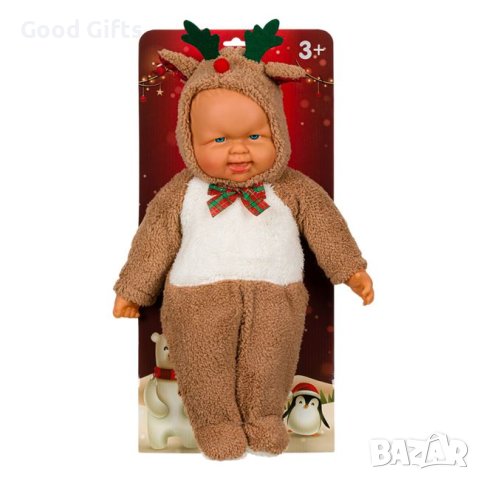 Голяма кукла бебе с коледен костюм на еленче, 50см, снимка 4 - Кукли - 42793345