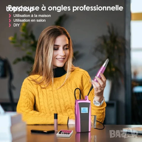 WEIYI акумулаторна професионална пила за маникюр и педикюр 30000RPM, 6 накрайника, снимка 3 - Маши за коса - 50501562