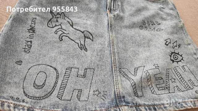 Дънкова пола Zara с рисунки, снимка 5 - Детски рокли и поли - 51704805