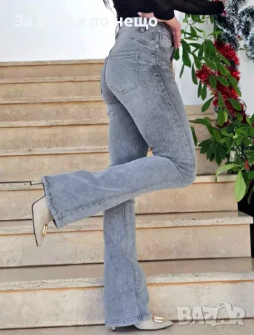 Дамски сиви меки и еластични дънки с апликация от камъни, снимка 2 - Дънки - 48411141