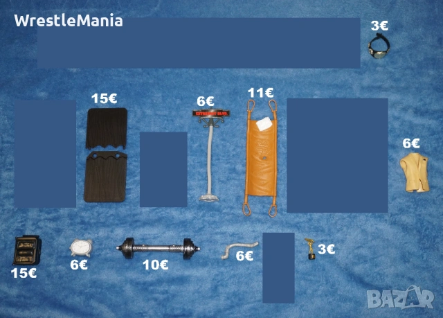 WWE Аксесоари за Кеч Фигури Малка Титла/Дрехи/Пътнически Куфар/Маса/Часовник/Щанга/Тръба