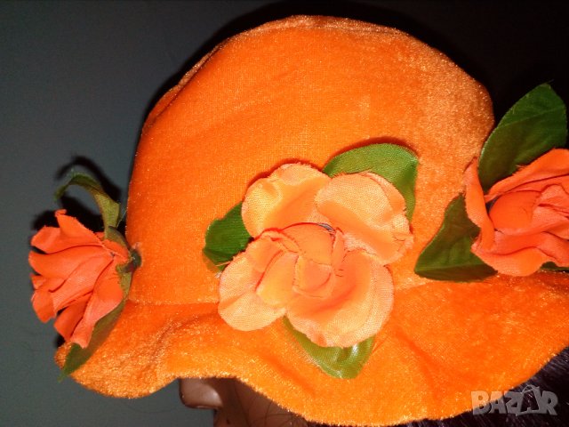 Неоновооранжева шапка с цветя за Хелоуин или карнавал, снимка 4 - Комплекти - 30593292