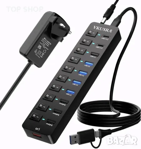 Захранван USB хъб, VKUSRA 11-портов USB 3.2/USB C хъб с 10Gbps USB-A и 2 USB C 3.2 порта, снимка 4 - Друга електроника - 49457547