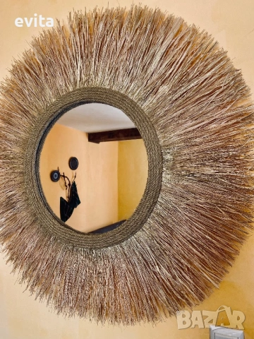 🌿Дизайнерско огледало от рафия – ръчно изработен бохо акцент за уютен и модерен дом, снимка 3 - Огледала - 53881746