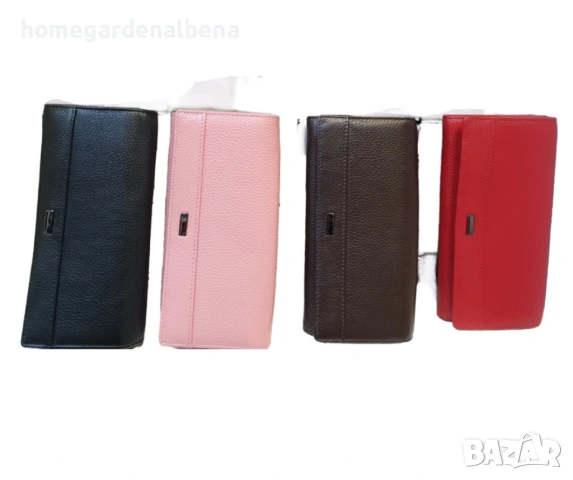 Класическо дамско портмоне естествена кожа — розово, червено, черно, кафяво