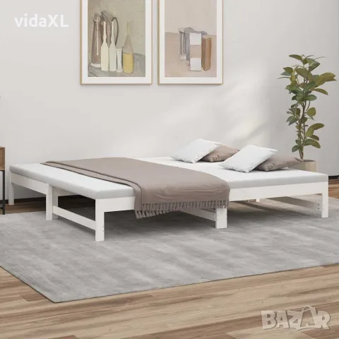 vidaXL Разтегателно дневно легло, бяло, 100x200 см, бор масив, снимка 2 - Спални и легла - 56147952