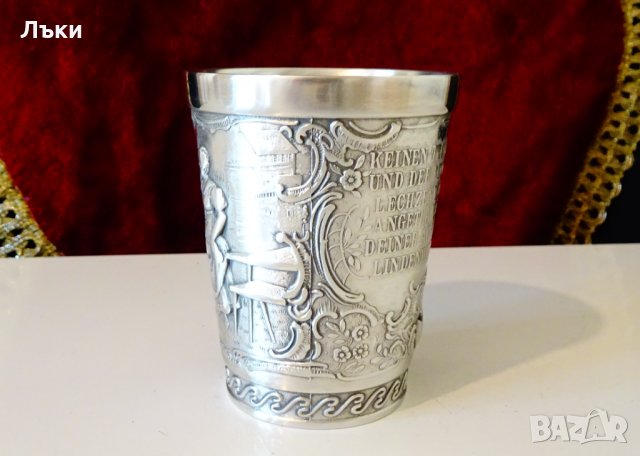 Чаша от калай за вино,релефна картина. , снимка 4 - Антикварни и старинни предмети - 34562766