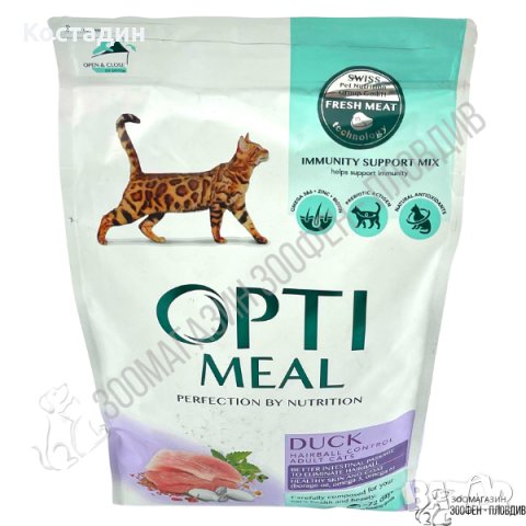 OptiMeal Hairball Control Cat с Патешко 4кг/10кг - Суха Храна за Коте