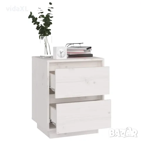 vidaXL Нощни шкафчета, 2 бр, бели, 40x35x50 см, борово дърво масив, снимка 5 - Шкафове - 56148032