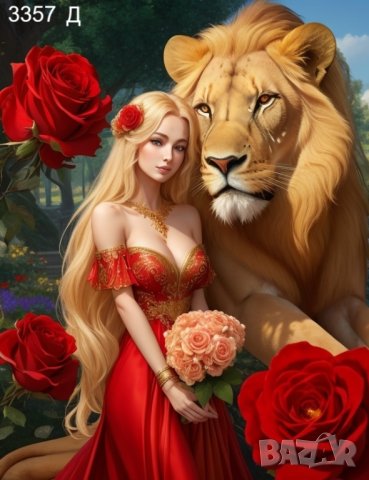  Златна роза и Кралски лъв  - диамантен гоблен, снимка 2 - Гоблени - 42302056