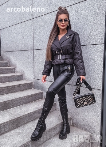 Дамско преходно ватирано яке с черен колан , снимка 7 - Якета - 51694509