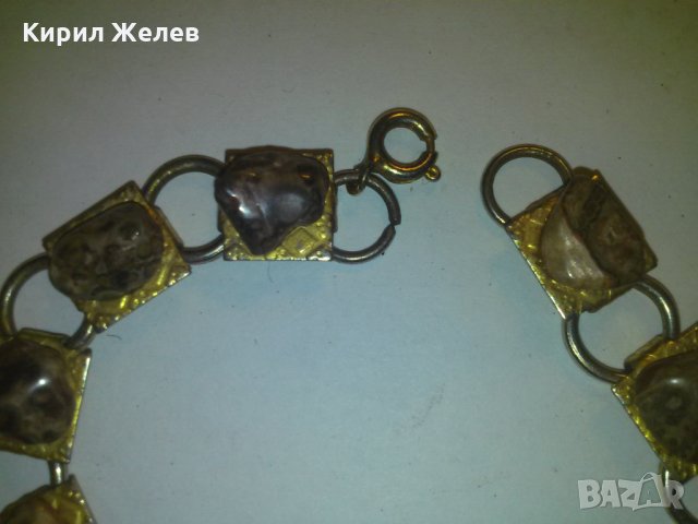 ПОЗЛАТЕНА ГРИВНА БРОНЗ с КАМЪНИ ОРФЕЕВ АХАТ РЪЧНА ИЗРАБОТКА 3945, снимка 3 - Гривни - 29815052