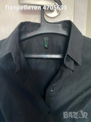 Черна памучна риза Beneton, снимка 5 - Ризи - 53062258