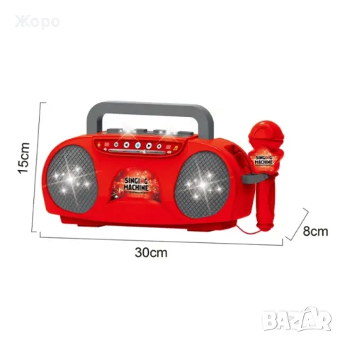 ДЕТСКИ КАРАОКЕ ЧЕРВЕН КАСЕТОФОН С МИКРОФОН СЪС СВЕТЛИНА 120711, снимка 4 - Музикални играчки - 47587955