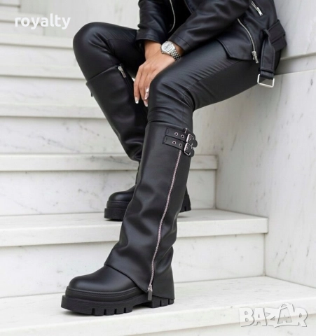 Ботуши на Платформа - Черна Кожа